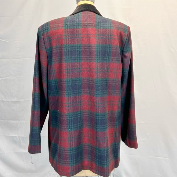 VINTAGE 80s tartan plaid wool blazer suit jacket women’s velvet collar lapel - Picture 4 of 11